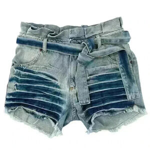 MC 1975 NWOT HIGH-WAIST Denim Belted Paper Bag Style Shorts Size 40/8